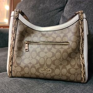 Coach Kristy Shoulder Bag Colorblock Signature Canvas W/ snake-embossed Leather